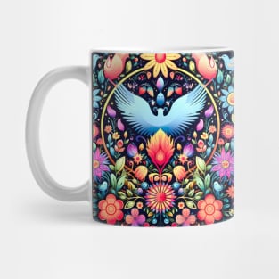 Love Peace and Harmony Flower Pattern with Blue Wings Mug